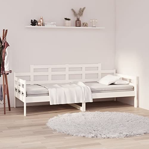 Homgoday Lit de Jour Blanc Bois Massif de pin 90x190 cm, Banquette Lit de Repos Convertible Cadre de Lit de Jour sans Matelas pour Chambre à Coucher, Salon,...