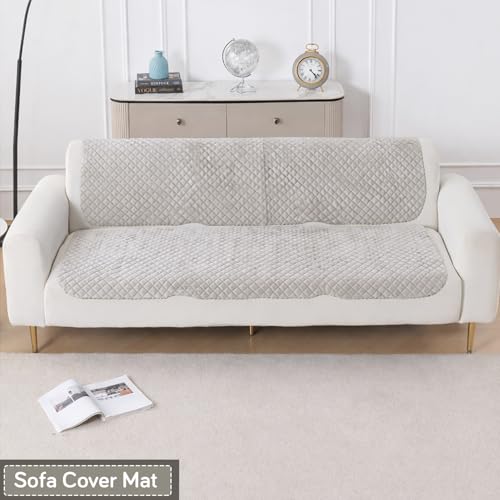 Image of HOKIPO Quilted Sofa Cover for 3 Seater for Seat & Back, 'Quilt Classic' Light Grey (IN-927-LGRY*2)