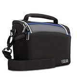 USA GEAR Bridge Camera Bag (Black) w/ Protective Neoprene Material , Rain Cover and Adjustable Dividers - Compatible W/ Nikon Coolpix / Canon PowerShot / Sony Cyber-Shot / Panasonic Lumix & More