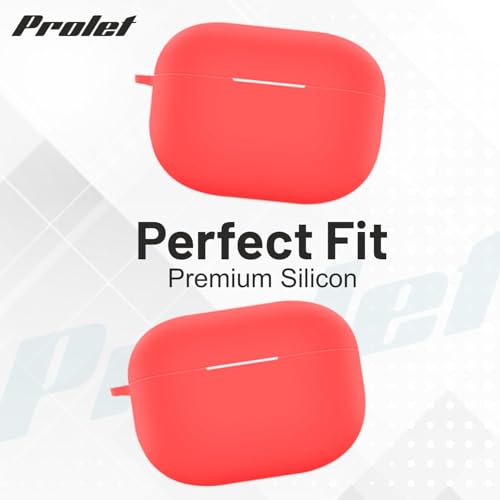 Image of Prolet Silicone Case for Realme Buds T300, Soft 360 Full Protection Shockproof Dustproof Cover with Carabiner Hook, Anti-Slip Durable Protective Case for Realme Buds T300 Earbuds - Red