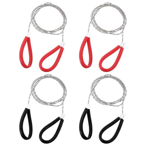 4 PCS Wire Saw for Wood Stainless Steel Cable Saw 31.5 Inches Metal Pvc Cable Cutting Saws Emergency Survival Rope Cutting Tools for Wood Camping Hiking Hunting (Red and Black)