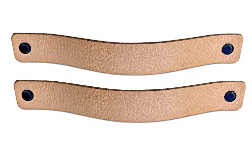 Brute Strength - Tirador de cuero - Natural - 2 piezas - 20 x 2,5 cm - incluye tres colores de tornillos por manija de cuero para los gabinetes de cocina - baño - gabinetes