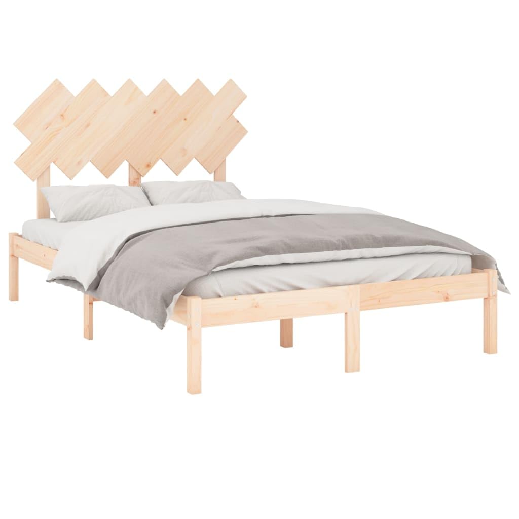 Lite drewno sosnowe z zagłówkiem Stelaż ze sklejki Brąz 120x200 cm | Rama łóżka 120x200 cm lite drewno sosnowe z zagłówkiem solidne listwy łatwy montaż do sypialni