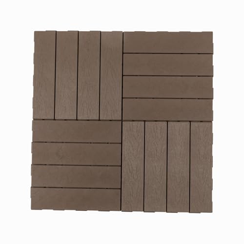 Panana 30 Packs Composite Decking Tiles, Plastic Decking Boards, Interlocking Flooring Tiles Indoor Outdoor Garden Patio Squares, 30 x 30cm Coffee Brown