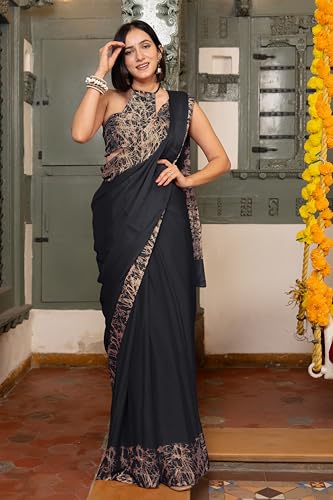 Image of MIRCHI FASHION Women Saree Abstract Print Chiffon | Breathable Lightweight Casual Sari for Regular Use and Office with Unstitched Blouse (Available in 25 Colors)