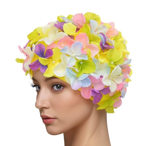 Medifier Casquettes de bain rétro à pétales floraux vintage pour femme Multicolore