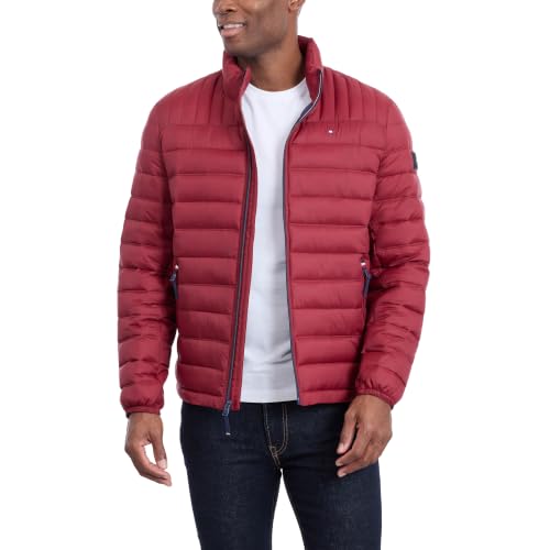 Image of Tommy Hilfiger Mens Embroidered Logo Puffer Jacket