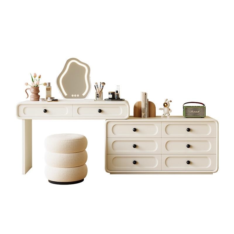 Vanity Table FrenchStyle Solid Wood Painted Vanity Small-Sized Dressing Table with Drawer Cabinet