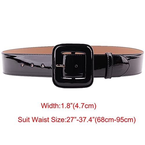 Wide Patent Leather Belt for Womens with Wide Square Buckle Grommet Cinch High Waist Belts for Dress…4