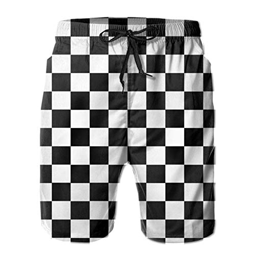 D-Wolves Race Waving Checkered Flag Men's Swim Trunk Knee Length Quick Dry Swimwear Colorful Stretch Beach Shorts With Mesh Lining For Men Teen Boys Swimming Surfing, Xlarge #TOP11