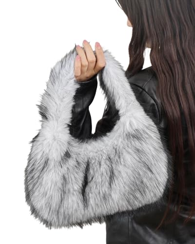 Bolso mujer tipo hobo de peluche gris miniatura 2