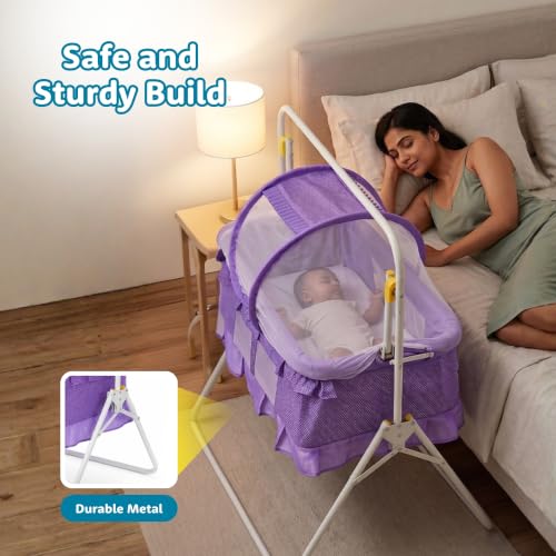 Image of Amazon Brand - Supples New Born Baby Cradle with Swing & Mosquito Net | 0-13 Months | Safety Belt with Lock | Sturdy & Safe | Polypropylene /Mild Steel | J1-Blue - Purple