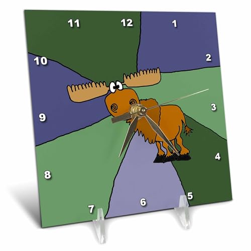 3dRose Grumpy Moose Art with Colorful Background - Desk Clock, 6 by 6-Inch (dc_200485_1)