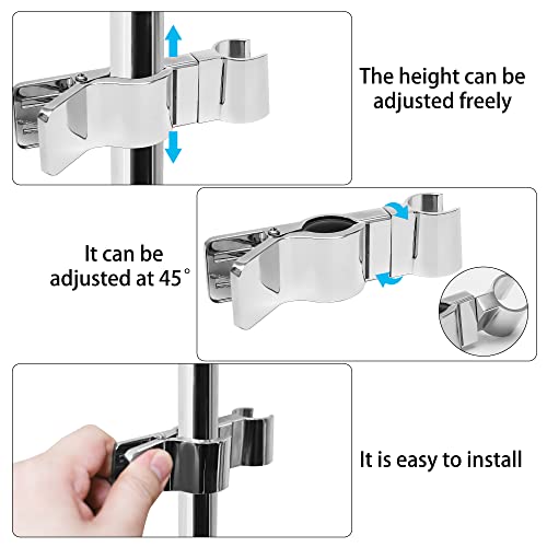 Duschkopfhalterung,Brausehalter Verstellbar,Handbrause Halterung,Badinstallationen,45° Drehbar Duschkopfhalterung Verstellbar,Duschstange Duschkopf Halterungen Ohne Bohren Duschhalterung(Silber) - Image 4