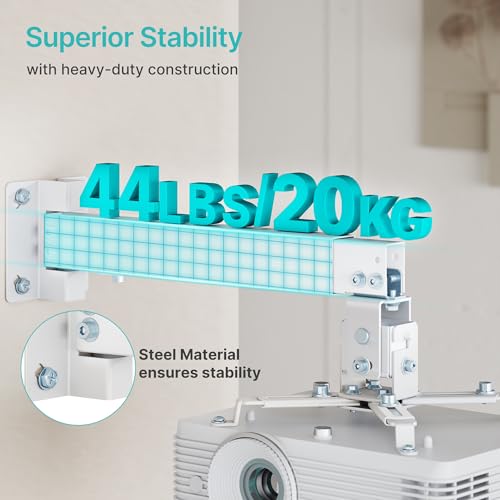 PEGZONE Projector Ceiling Mount with Extension Pole, Wall&Ceiling Adjustable Bracket 3-in-1, Universal Projector Holder for Home Theater & Office, 44lbs, Compatible with Epson/Optoma, White - Thumbnail 6