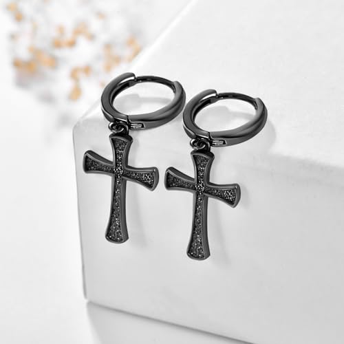 Cross Earrings 925 Sterling Silver/Black/Gold Cross Hoop Earrings Unisex Cross Earrings Jewelry Gifts for Men Women2