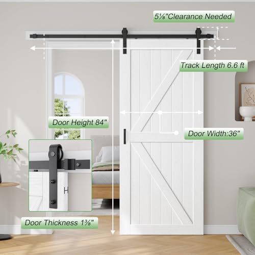 Image of FREDBECK 36X84 Barn Door with 6.6FT Hardware Kit, K Shape,White,Wood