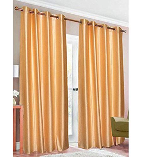 Image of Polyester Eyelet Long Door Curtain, Solid Plain Light Filtering Curtain for Bedroom, Living Room & Home Office, 9 Feet (108 x 48 Inch), Gold, Pack of 2