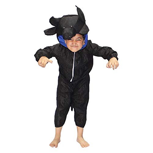 Image of Kaku Fancy Dresses Buffalo Farm Animal Costume for Kids - Black, 3-4 Years | Animal Fancy Dress for Boys & Girls