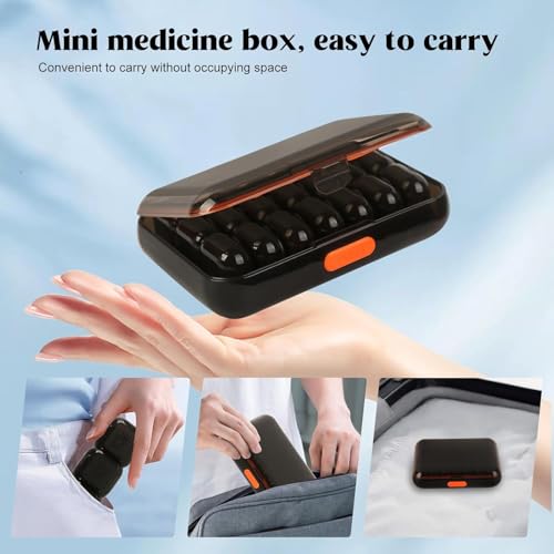 Image of 21 girds Pill Organizer 7 Day, 3 Times a Day Large Weekly Pill Box, Push Button Daily Pill Case for Vitamin, Fish Oil, Supplements Waterproof | Black | 01 Pcs