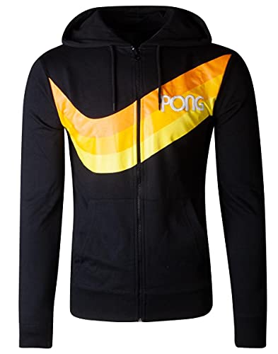 Atari Pong Homme Sweat-Shirt zippé à Capuche Noir S 100% Coton Regular / Coupe Standard