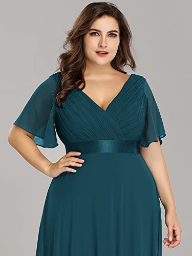 Image of Ever-Pretty Women's Chiffon Formal Evening Dresses for Curvy Women V-Neck Plus Size Floor Length Bridesmaid Dress