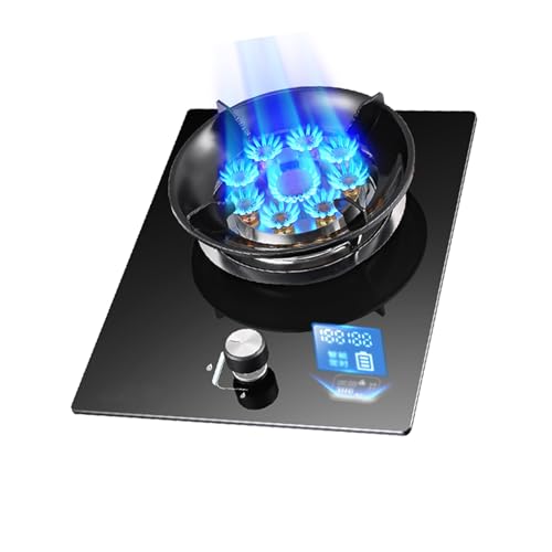 ガスストーブ 1 バーナー、5.2KW 9 キャビティ高火力タイマー、ガス/LP ガス変換ストーブ、強化ガラス鋳鉄ポットラック、フレームアウト保護付き、ホームキッチンモーターホームキャンプ用(LPG)