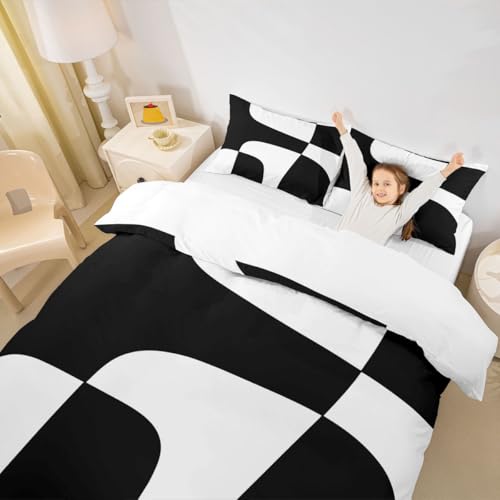 Housse de couette style moderne et simple Manfei parure patchwork noire et blanche - 5