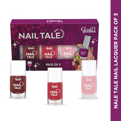 Image of Glam21 Nail Tale- Nail Lacquer|Set of 3|Multicolor|Quick Drying Nail Polish| Glossy Gel Finish Nail Kit | Highly Pigmented & Long Lasting | Chip Resistance|9ml Each|Shade-01