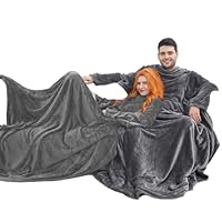 Coperta Con Maniche E Tasca - Plaid Indossabile In Pile Microfibra 170x200 Cm, Beige E Caldo - Foto 5