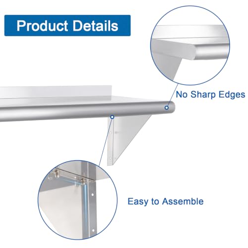 Image of HARDURA Stainless Steel Shelf 14 inch x 48 inch, 310lb Commercial Shelves Wall Mount Metal Shelving with Backsplash and Brackets for Kitchen, Restaurant, Laundry Room and Home