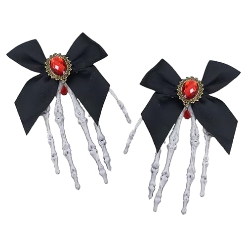 Pinza de esqueleto para el pelo, accesorios para el pelo de Halloween, 2 piezas de lazo de calavera con gema, elegante para mujeres y niñas, cumpleaños, festivales, máscaras, cosplay, fiesta