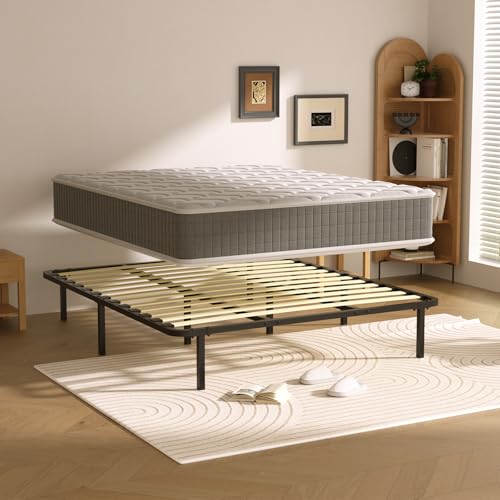 DEWINNER Letto Completo | Materasso a Memoria 30cm | Rete a Doghe 160x190cm | Alto 35cm, con 8 piedi, 13 doghe, Facile da montare, Ortopedico, Antiacaro, Grigio，Letto Matrimoniale