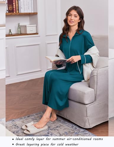 Image of Ekouaer Zipper Robes for Women Long Sleeve Lightweight House Coats with Pockets Zip Up Bathrobe Loungewear S-3XL