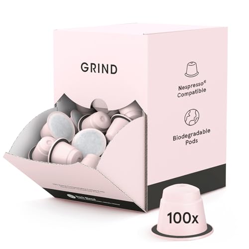 Grind Dark Blend Coffee Pods – Pack of 100 Biodegradable Capsules – 100% Arabica – Nespresso® Original Compatible Capsules – Home Compostable – Barista Quality and Specialty Grade – Dark Roast