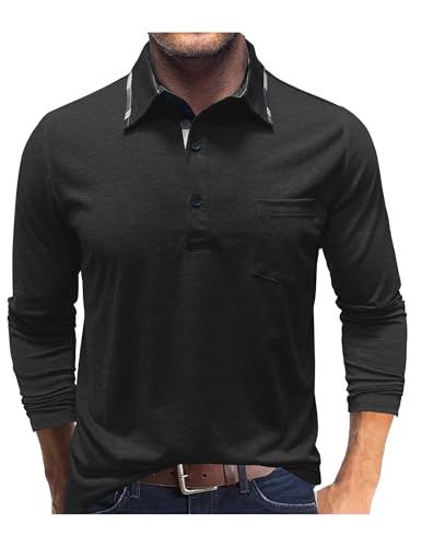 Polo Homme Manches Longues Confortable avec Poche Pratique