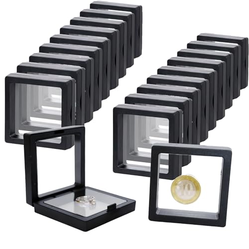 20Pcs Floating Frame Display CaseBSELUTNGY 3D Floating Display Case 2.76 Inches Black is Perfect for Preserving and Displaying Jewelry Coins Badges Specimens and Various Collectible