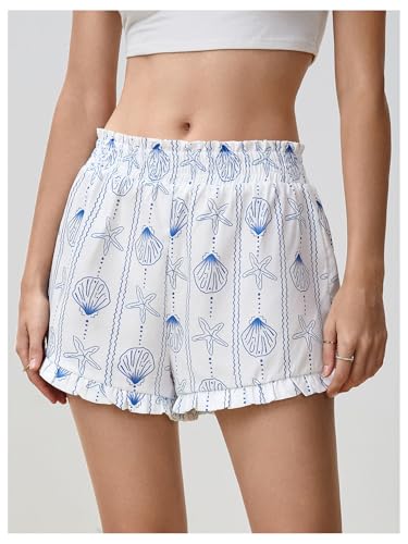 Image of MakeMeChic Women's Gingham Ruffle Lounge Shorts Elastic High Waist Pajamas Boxer Shorts