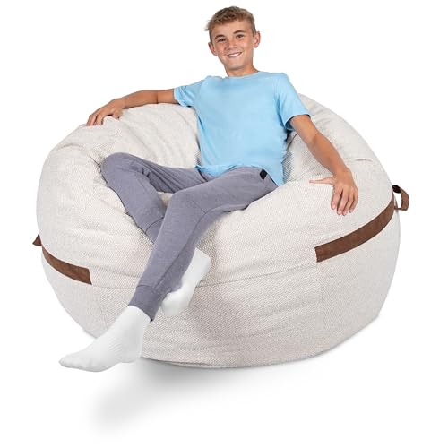Image of Big Joe Fuf 5Ft Oversized Foam Bean Bag Chair with Removable Cover for Kids, Teens, Adults, Sandstone Textured Boucle, 5 Foot Large Reading and Gaming Seat | Premium Shredded Foam Filled, Textured Boucle, Adult-Sized Comfortable Seating, Supports Up to 300 lbs
