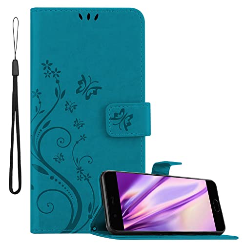Cadorabo Custodia Libro compatibile con Huawei P10 in BLU FIORE - in Design di Fiore con Chiusura Magnetica, Funzione Stand e 3 Vani di Carte - Portafoglio Cover Case Wallet Book Etui Protezione