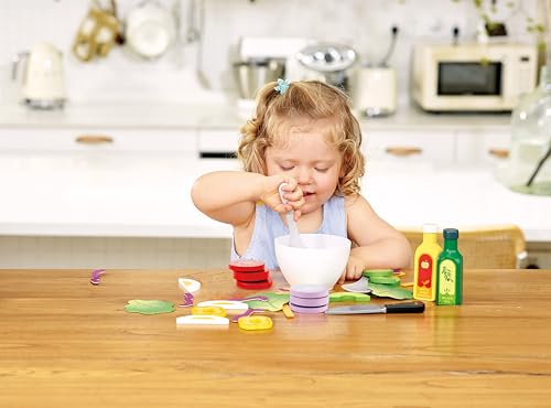 Foto von Hape Salat-Set - Gartensalat-Set, Koch-Nachahmungsspiel aus Holz, Salat-Zutaten und Zubehör für gesunde Essgewohnheiten, Rollenspiel Küche, Lernspielzeug für Kinder ab 3 Jahren