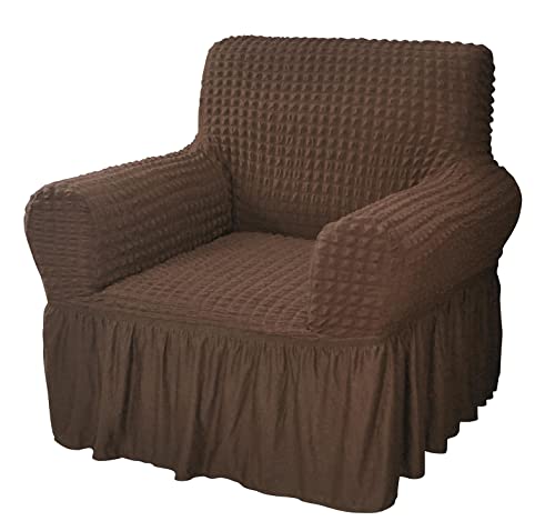 Image of House of Quirk Turkish Bubble Frill 280 GSM Sofa Slipcovers, Durable Washable Universal Single Seater High Elastic Furniture Protector (Coffee, 90-145cm)