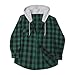 Plaid Shirt with Hood for Men Long Sleeve Button Down Casual Shirts Jackets Lightweight Fall Shacket Pockets 2025 Western Style Checkered Matching Outfits Men's Fashion 03# Green Medium