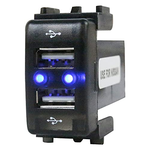 ニッサンAタイプ エルグランド E52 H22.8〜現在 LED/ブルー 2口 USBポート 充電 12V 2.1A 増設 パネル USBスイッチホールカバー 電源