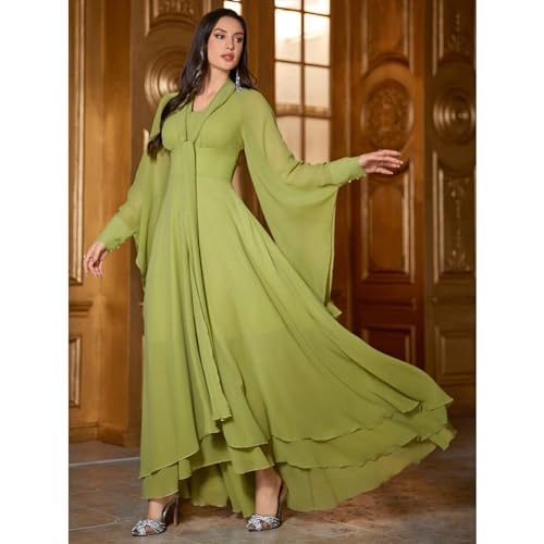 Image of TOLEEN Casual Dresses for Women Long Sleeve Flowy Swing Chiffon Maxi Dresses Yellow, X-Large