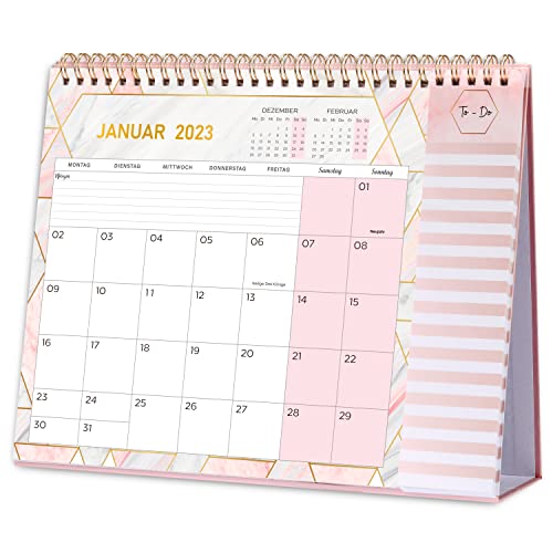 Tischkalender 2023 - 12 Monatskalender 2023 von Januar bis Dezember Tischkalender mit Aufgabenliste, 26.7 x 21.8 x 7.8 cm - Rosa… Cover