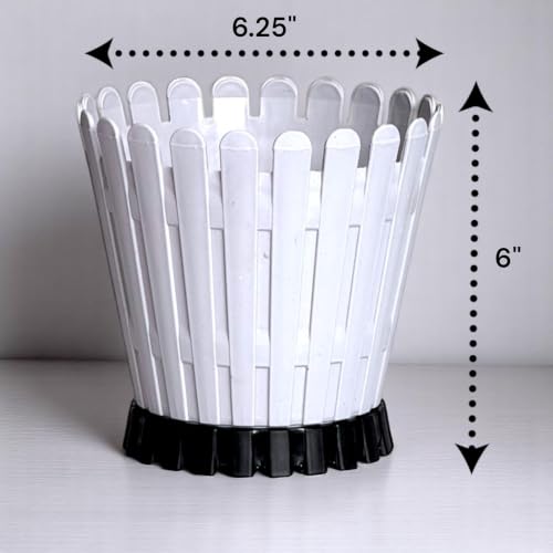Image of TechHark Decorative Round Planter Pot with Picket Design, White with Black Base, 15 cm, Pack of 5