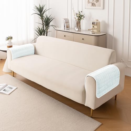 Image of HOKIPO 'Plush Haven' Premium Anti Slip Armrest Cover, White, Pack of 2 (AR-5151-L-WHT*2)