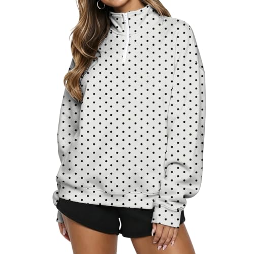 Polka Dot 1/2 Zip Pullover Women Oversized Mock Neck Cute Sweatshirts - image 2