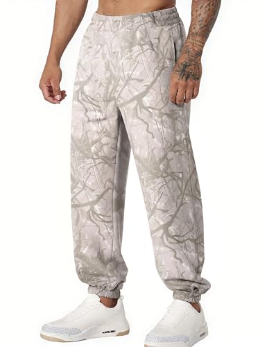 Men’s Camo Baggy Sweatpants Graphic Print Workout Streetwear Joggers Pants for Men Fleece Sweats with Pockets
